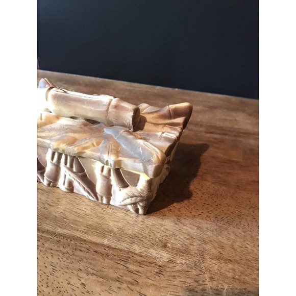 Miramar of California Bamboo Ceramic Tiki MCM Pottery Trinket Dish & Lid 1950's - Picture 4 of 11